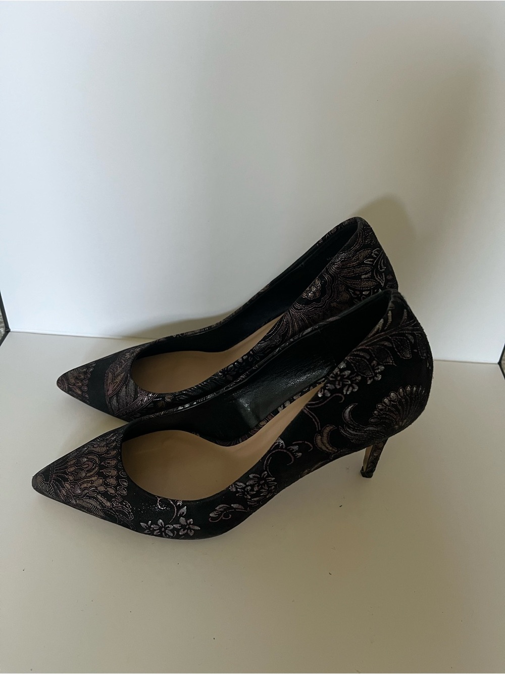 Aldo Black Floral Brocade Pointed-Toe Pumps